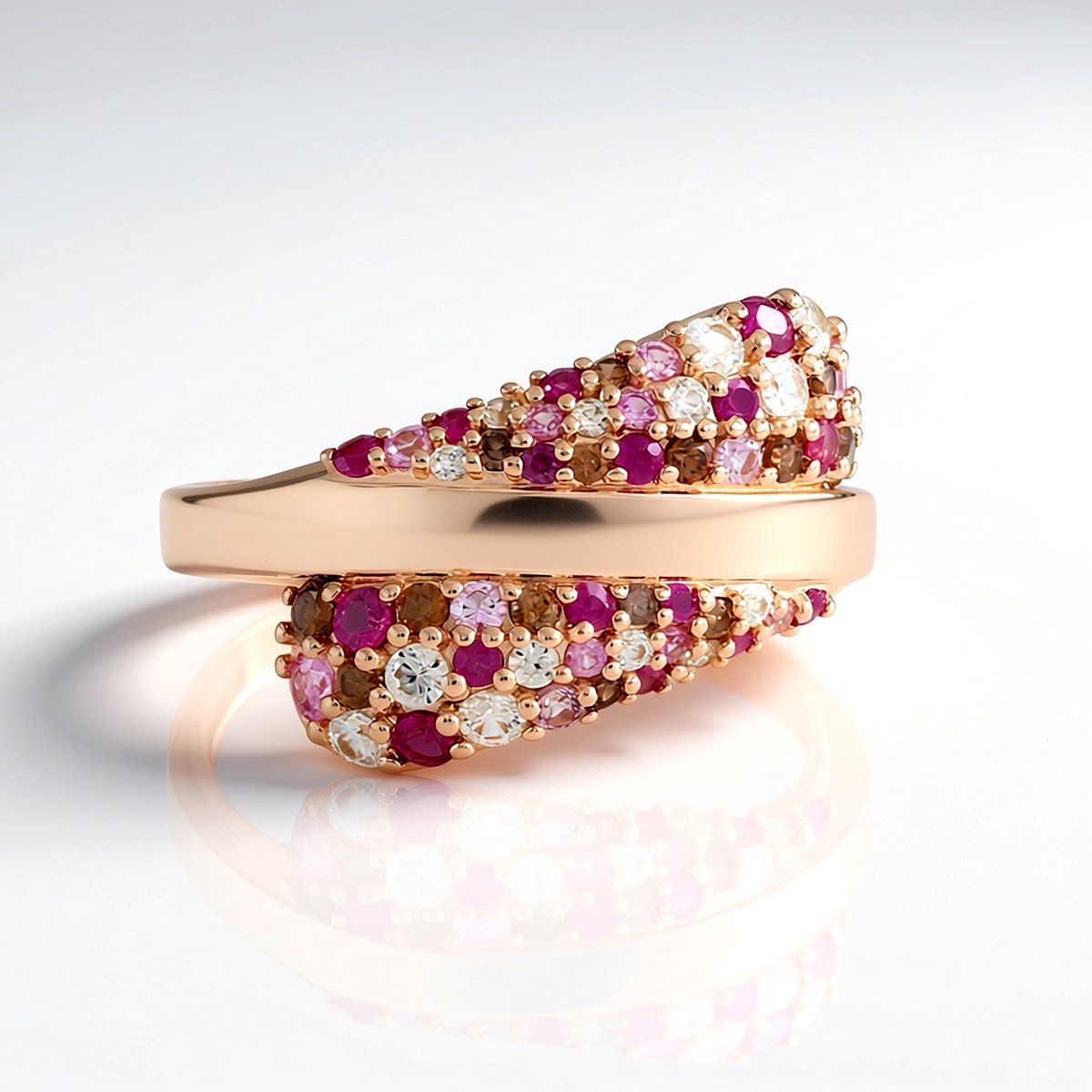 Cavill - 925 Sterling Zilver Ring - Roségoud Verguld - 0,28ct Roze Saffieren & 0,37ct Robijnen - Elegante Luxe Ronde Edelsteen Ring