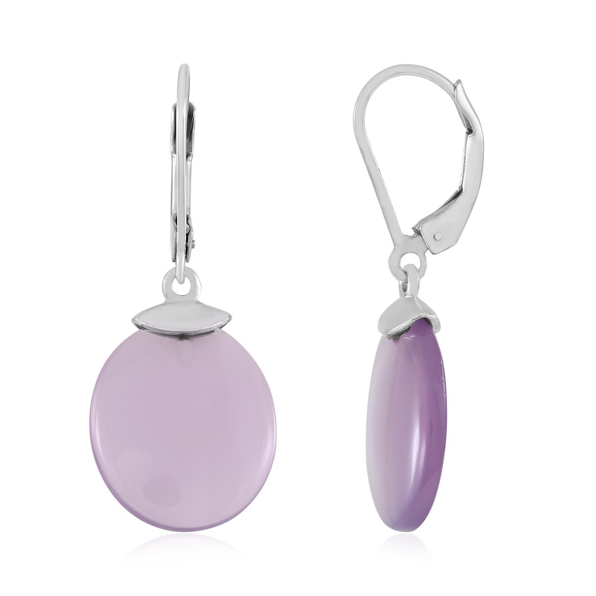Cavill - Zilveren Oorbellen - 925 Sterling Zilver - Lavendel Chalcedoon Ovaal 9K Totaal - Elegant Paars - Monosono Collectie - Postsluiting