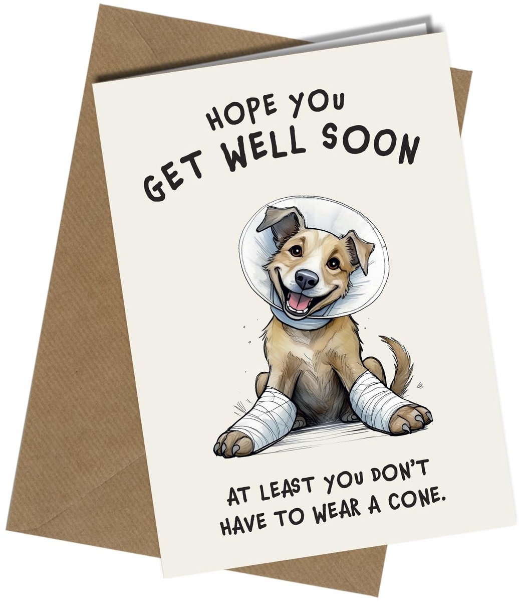 Funny Get Well Soon kaart, Hond met kegel, beterschap kaart van de hond of geliefde/vriend, recyclebaar #1675 - ShopVlot