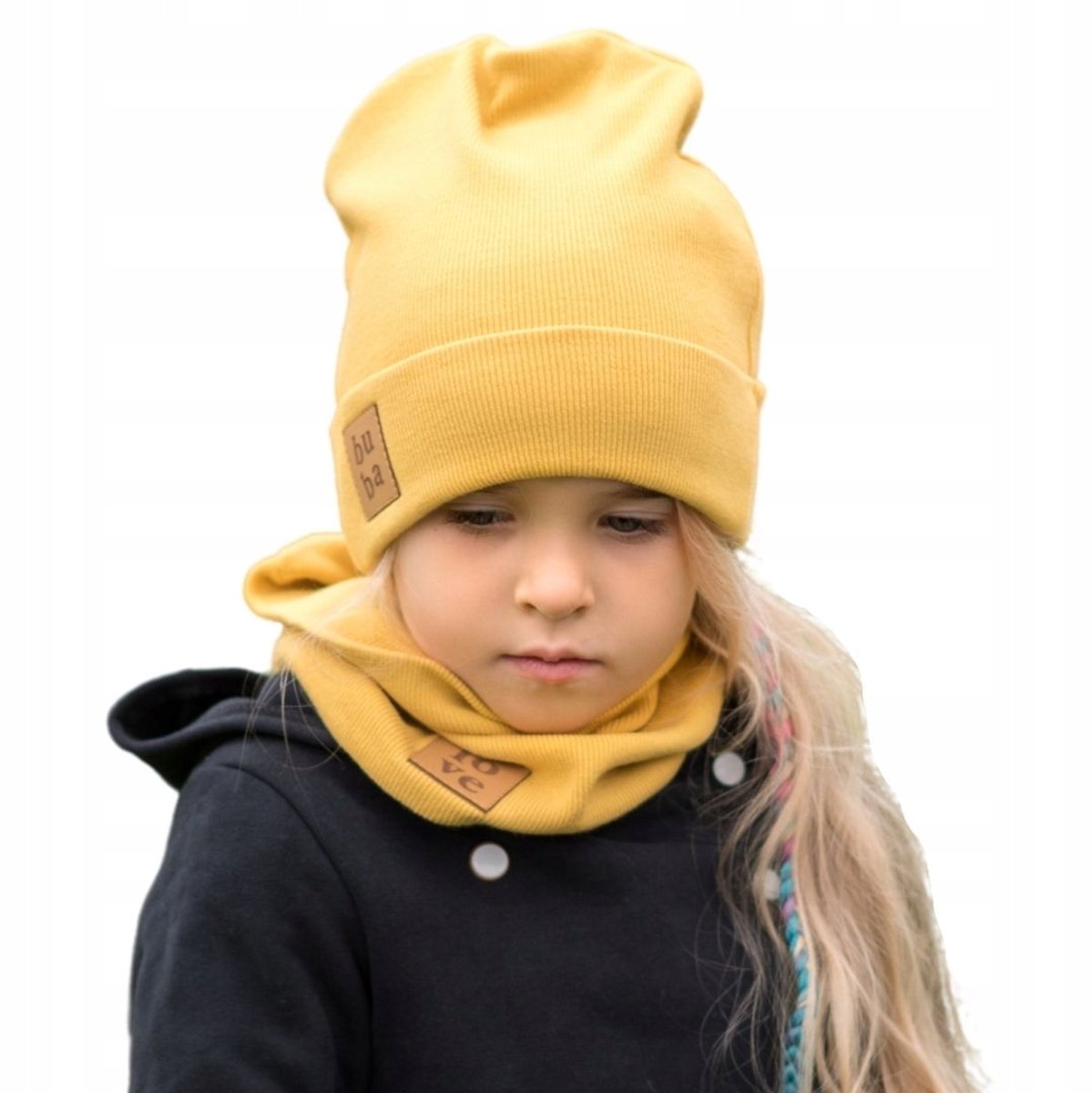Babymuts met Sjaal - Lente/Herfst - Mosterdgeel (36-40 cm)