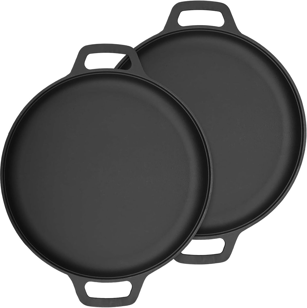 2 stuks gietijzeren grillplaat, rond, 28 cm diameter, gietijzeren vuurplaat met draaggreep, plancha grillpan voor - ShopVlot