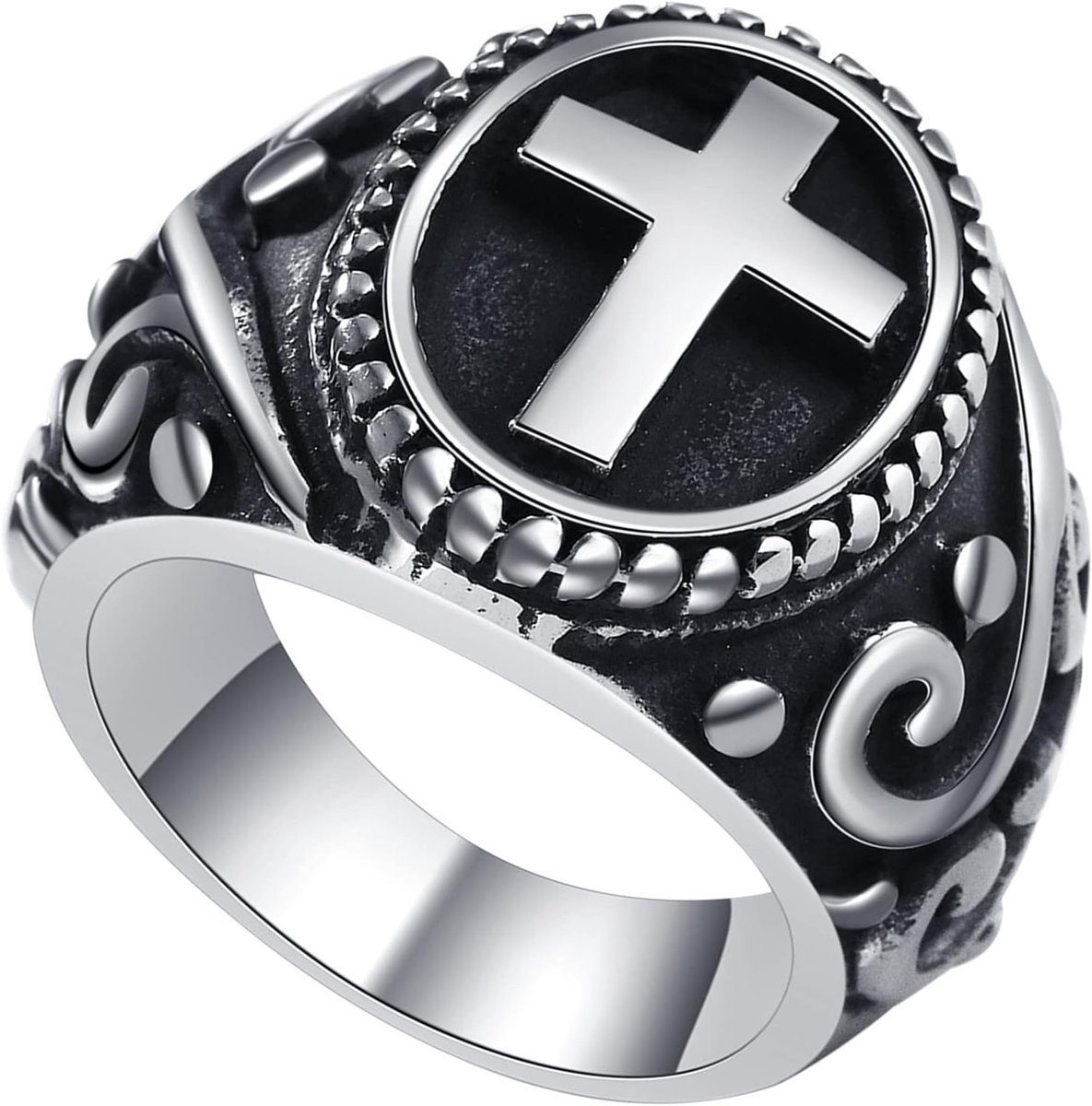 Oidea Stainless Steel Christian Holy Cross Ring for Men Rings, Black & SilverDominant Retro Casting Cross Pattern - ShopVlot