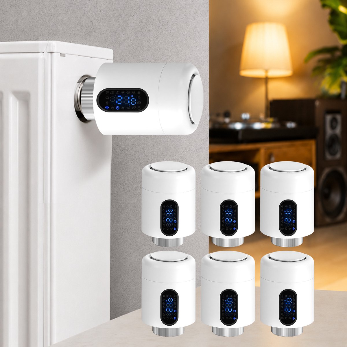 WiFi Radiatorthermostaat met App-bediening en 7 Ventieladapters – Wit – 6-pack