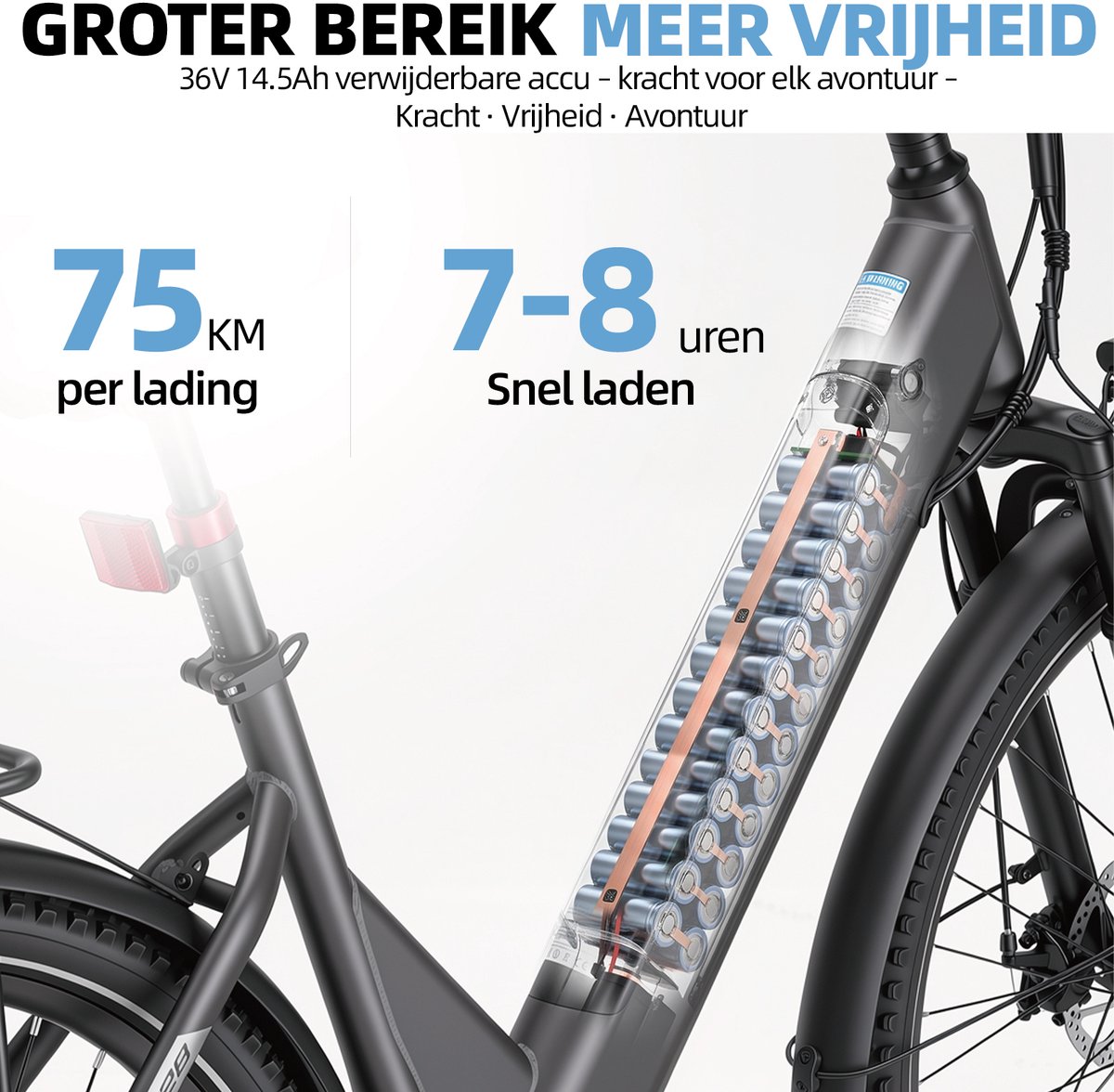 Elektrische Stadsfiets 28 inch -Comfort Lage Instap-75 km Actieradius-250W Motor-Shimano 7 Versnellingen-Verende Voorvork-Verende Zadelpen-LCD Display - rvork-Verende Zadelpen-LCD Display – foto 7