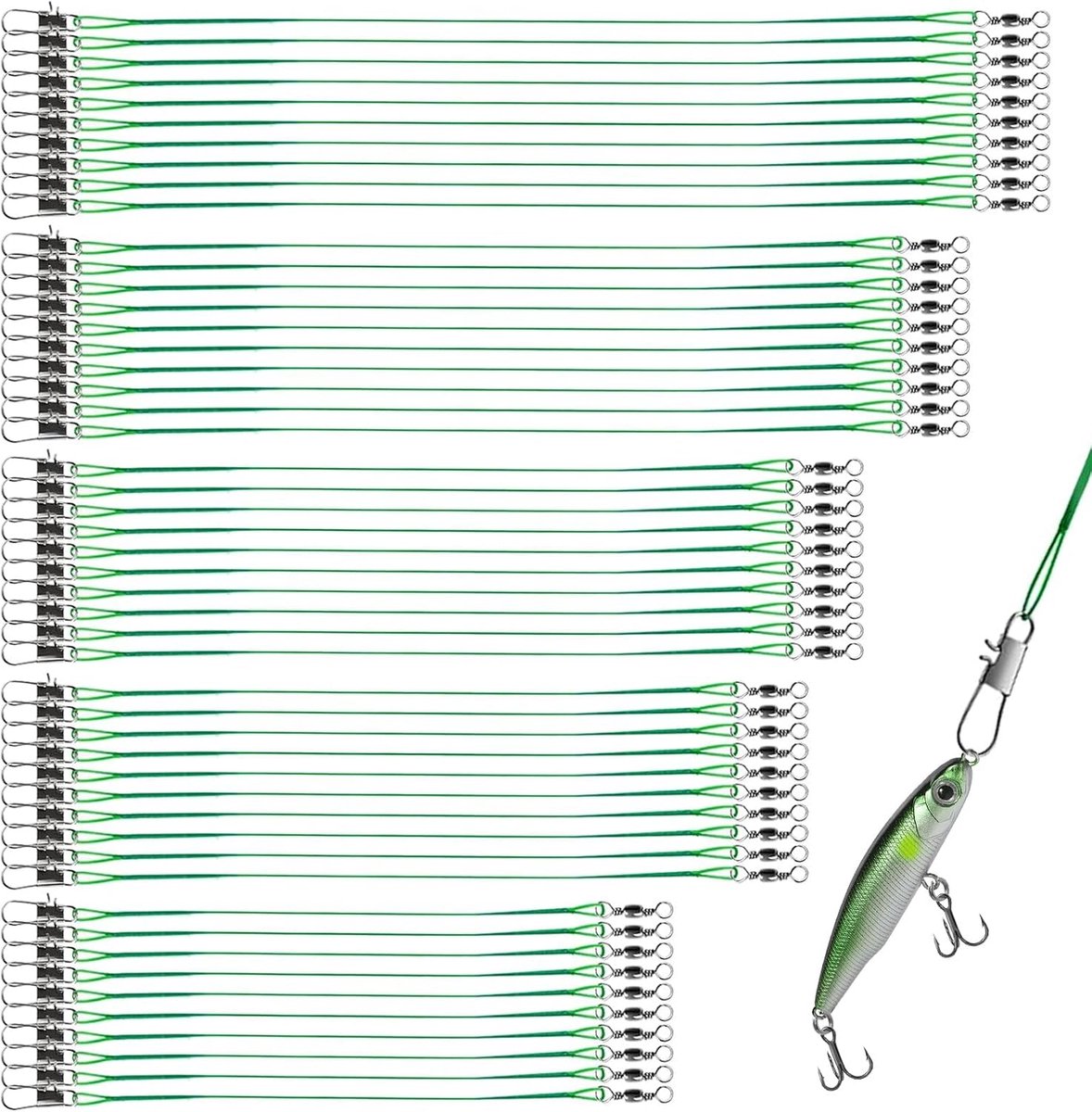 100 stuks stalen leiders snoekvissen, 5 maten 10/15/20/25/30 cm - ShopVlot