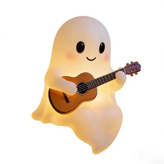 Halloween Nachtlampje – Spook met Gitaar – Warme LED Glow – USB Gitaarspeler Decoratie – Sfeerverlichting voor Kamer – Nachtlamp voor Lezers – Cadeau voor Muziekliefhebbers en Boekenliefhebbers van Oemmn — afbeelding 2