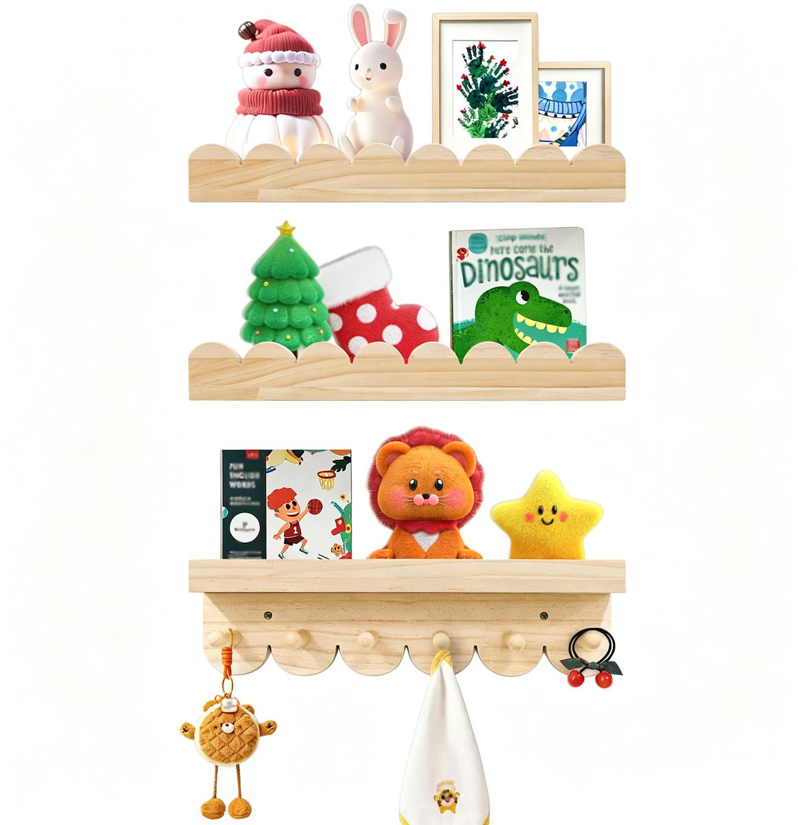 Zwevende boekenplank 40 cm - Houten wandplank voor babykamer - Opbergplank voor boeken, planten, speelgoed en fotolijstjes - Meisjes en jongens slaapkamer decoratie
