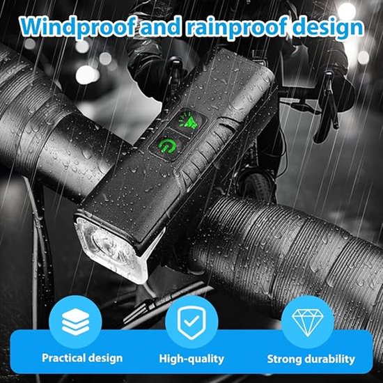 Universele Fietskoplamp met Claxon - Fietsverlichting - Multifunctioneel - Usb - Oplaadbaar - Superheldere Lichtstraal Voor Veiligheid 'S Nachts - Fietslamp - Met Claxon - Waterdichte Fietskoplamp - Zwart - Unisex racefiets en mountainbike — afbeelding 5