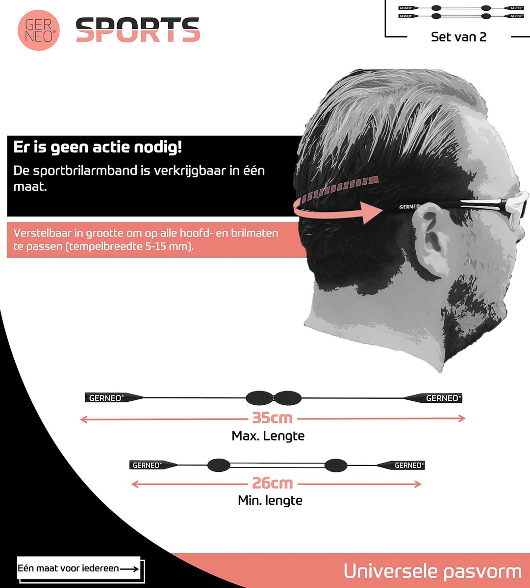 GERNEO® - Veilige grip – verstelbare sportbrilband – brilband & brillenkoord voor sport waterdichte brilband heren en - ShopVlot
