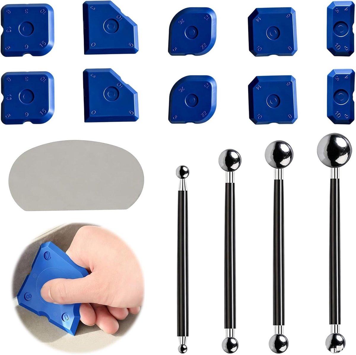 15-delige afdichtingsgereedschapset, siliconenverwijderaar en siliconenapplicator voor tegelvoegen, siliconenschraper - ShopVlot