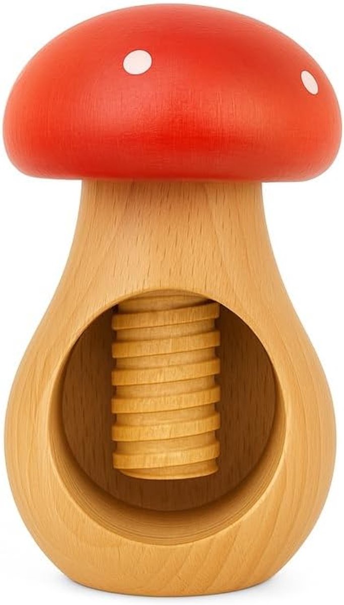 Notenkraker 1-delige set - vliegenpaddenstoeldesign in rood - massief beukenhout - ideale oplossing voor walnoten - ShopVlot