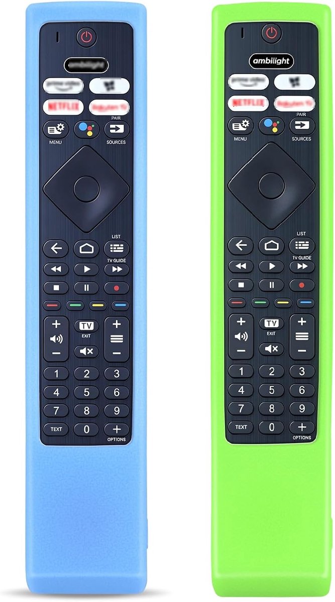 Siliconen beschermhoes afstandsbediening - 2 stuks - lichtblauw & groen - optimale bescherming voor Philips Smart TV - ShopVlot