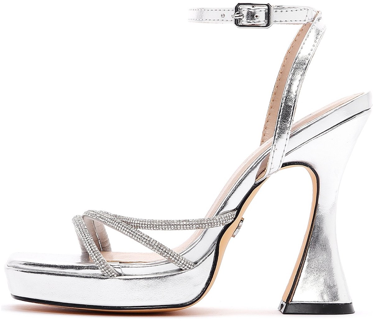 DERIMOD Sandalen Met Hoge Hak Imitation Leren High Heel Sandalen With Rhinestone Details