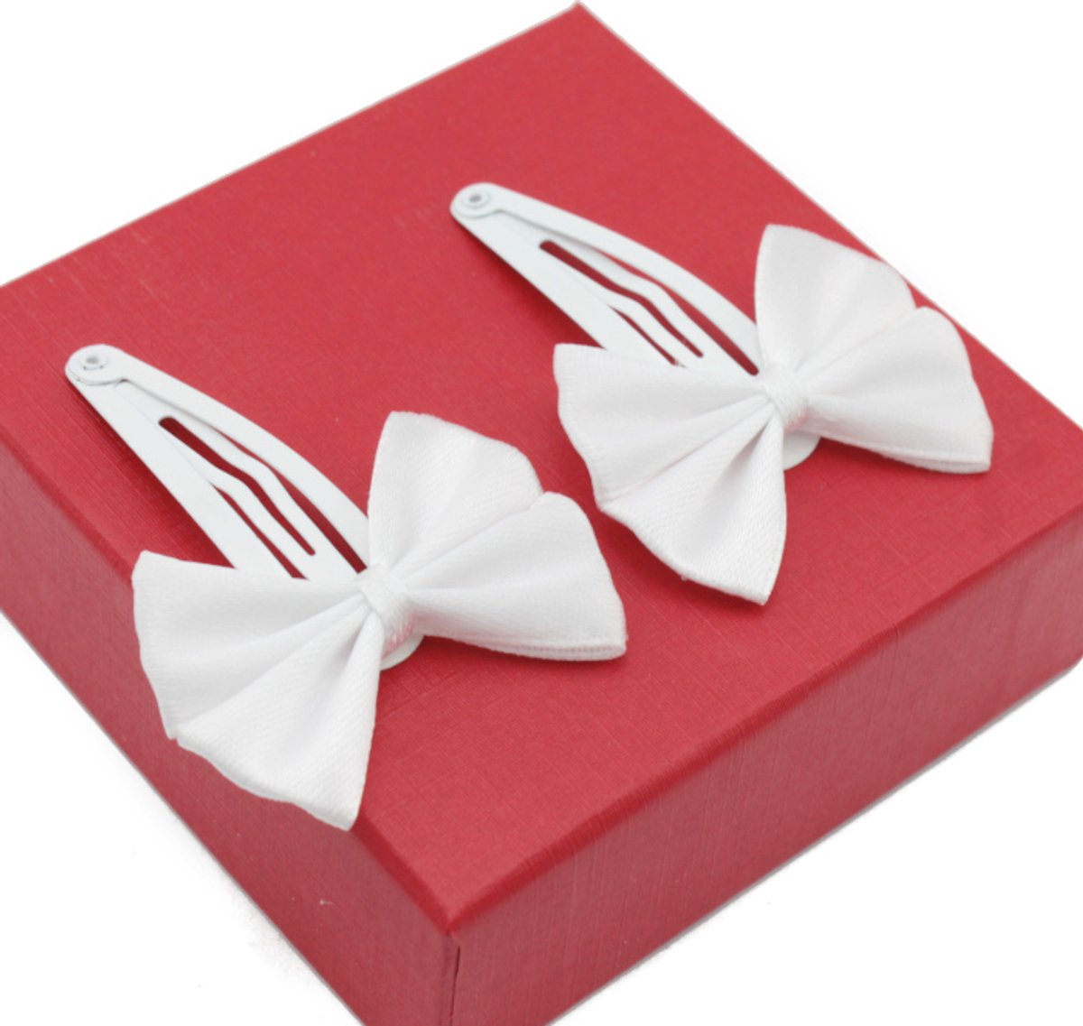 Witte Satin Strikjes Haarclips voor Meisjes - 2 Stuks