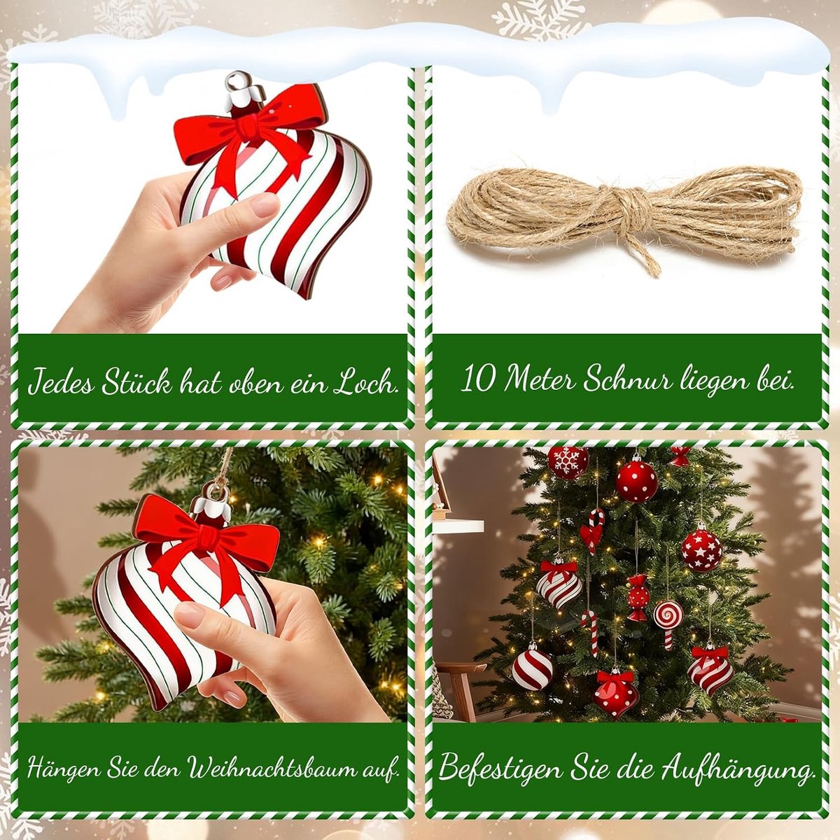 Kerstboomversiering set 35 stuks - Houten decoratieve hangers - Rood wit - Voor feestelijke kerstdecoratie - ShopVlot – foto 4