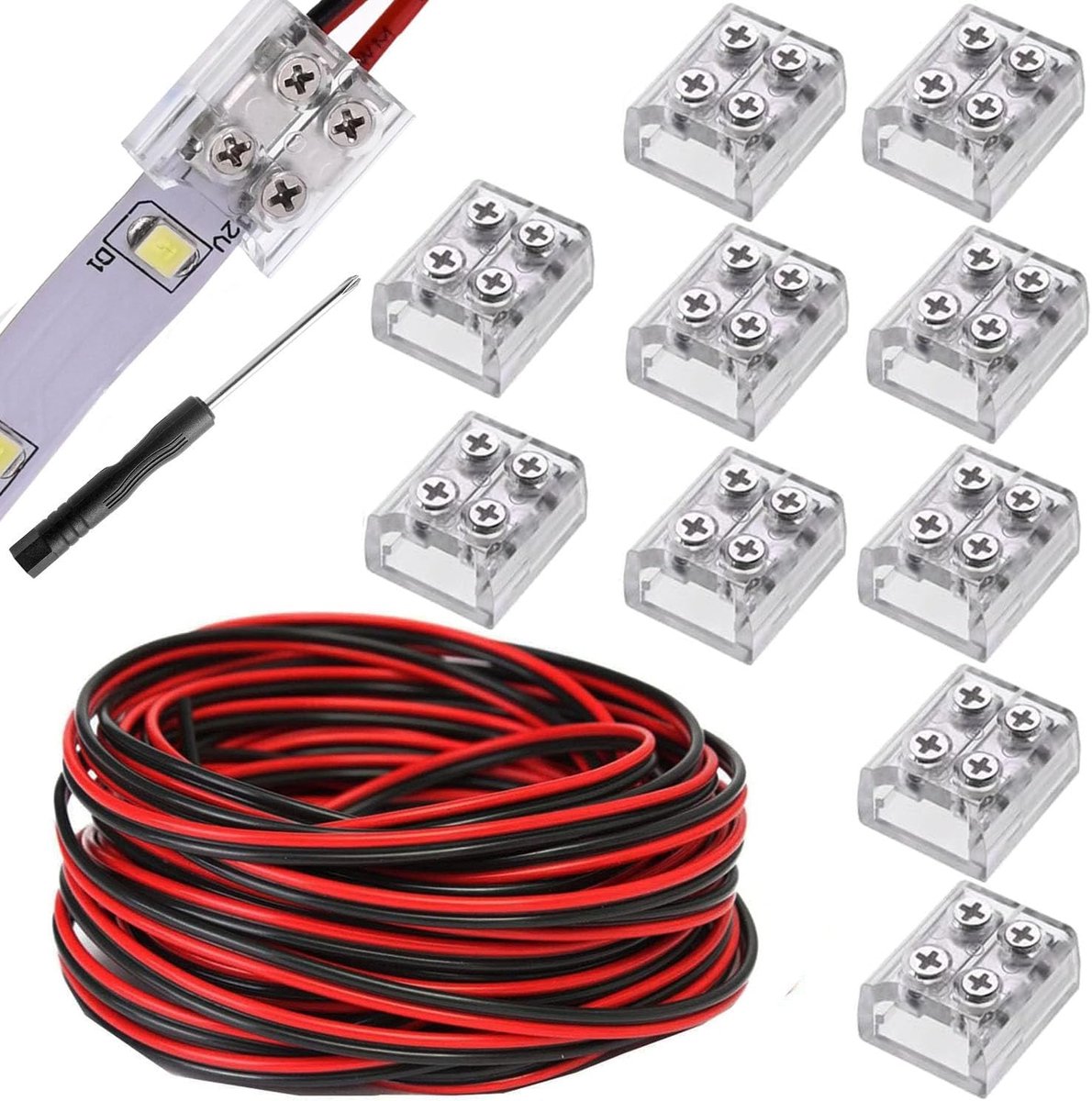LED strip connectors 2-pin 8 mm - transparant met schroefterminal - eenvoudig aansluiten - voor 12V en 24V LED strips - ShopVlot