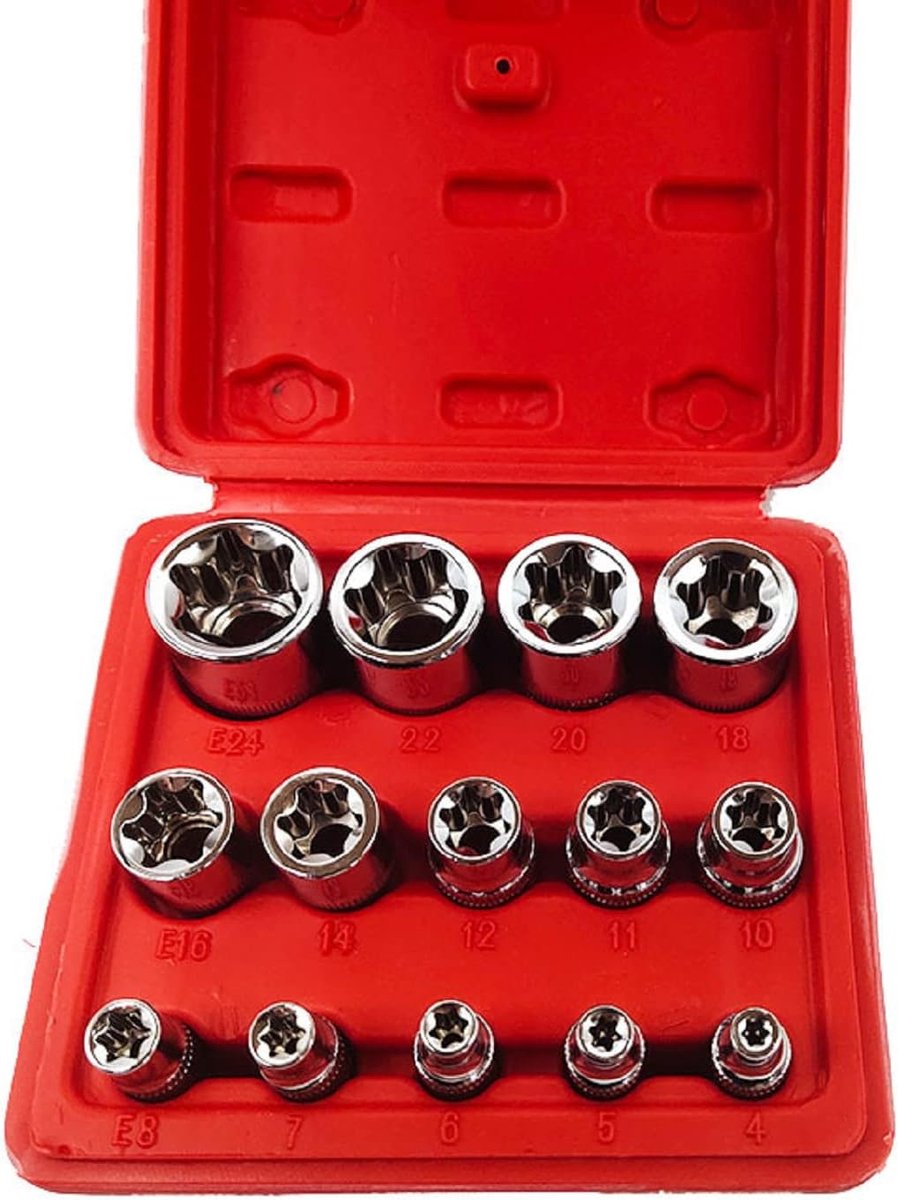 E-Torx Star Socket Set 14-delig - Chrome Vanadium Staal - Voor E4-E24 - Perfect voor Klusprojecten - ShopVlot
