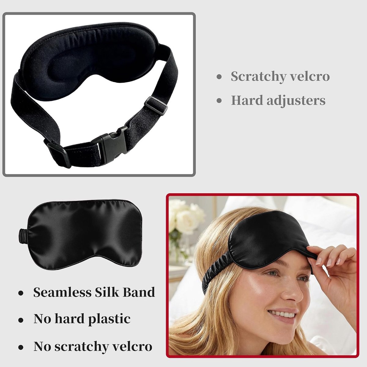 Slaapmasker luxe - 100% moerbeizijde - effen zwart - comfortabel slapen - ShopVlot