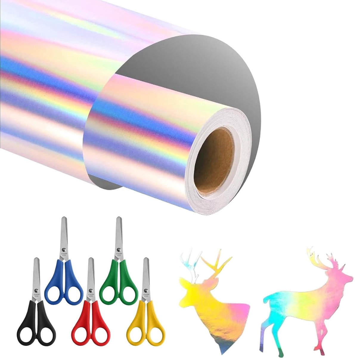 Opstrijkbare reflecterende strips 25 x 150 cm - regenboog - zelfklevend vinyl - voor creatieve projecten - ShopVlot