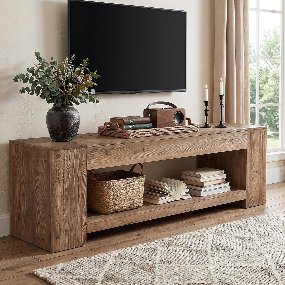 LITTLE TREE Media Console voor TV tot 75 inch - 160 x 40 x 60 cm - Massief houten landelijke TV-meubel