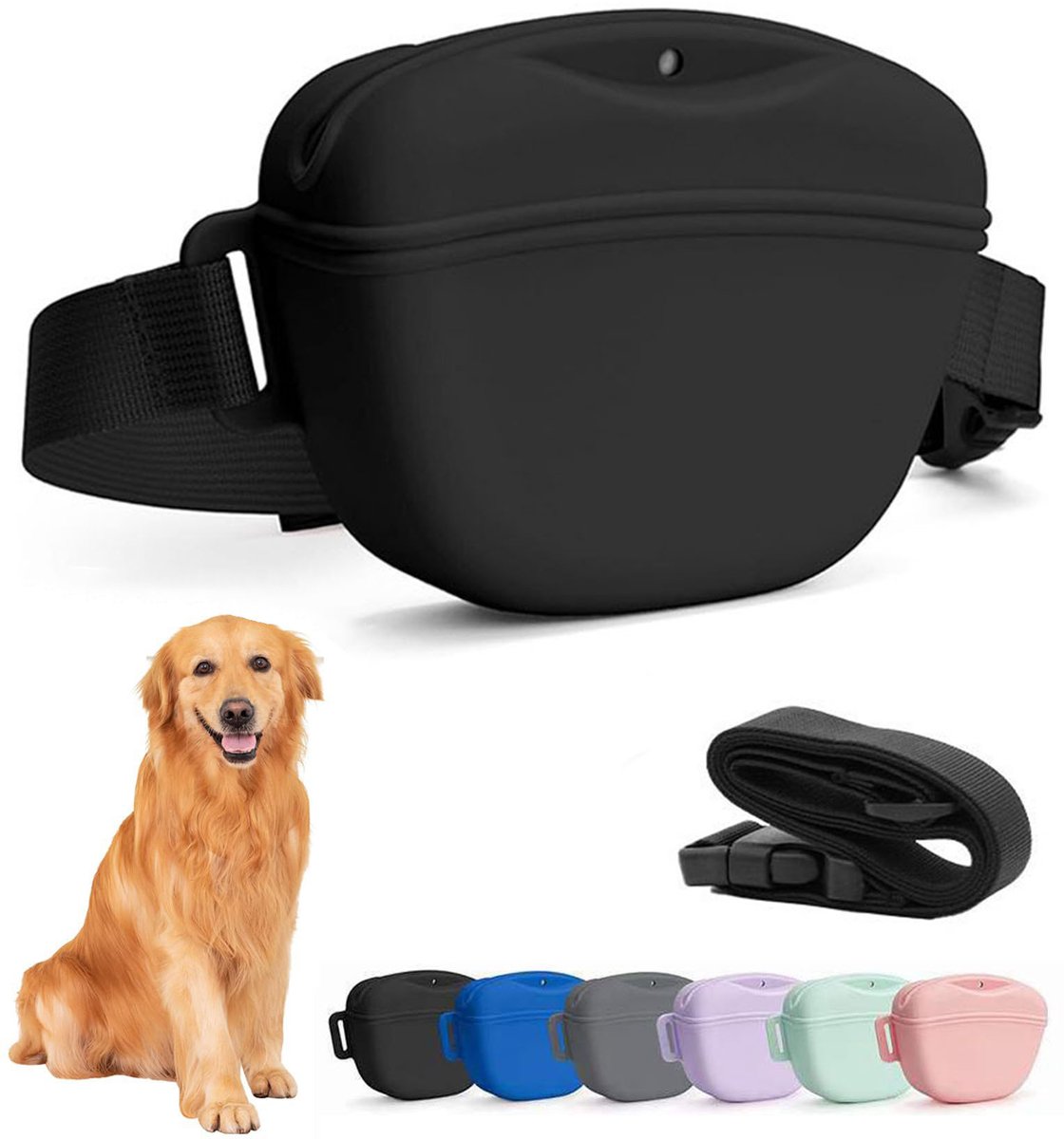 Hondensnacktas - Trainingssnacktas voor Huisdieren - Snackzakje voor Honden - Magnetische Sluiting - Beloningszakje - waterdicht - Met Verstelbare Heupriem - Ideaal voor Wandelen, Training en Uitjes met Huisdieren - Zwart