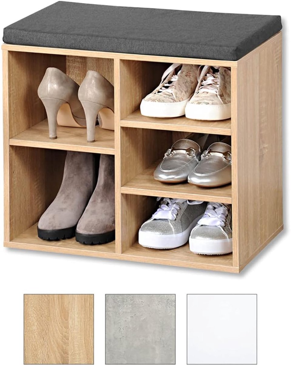 Lìon® Schoenenbank Met Zitkussen - Schoenenkast - Schoenenrek - Bruin - 52cm x 30cm x 48cm