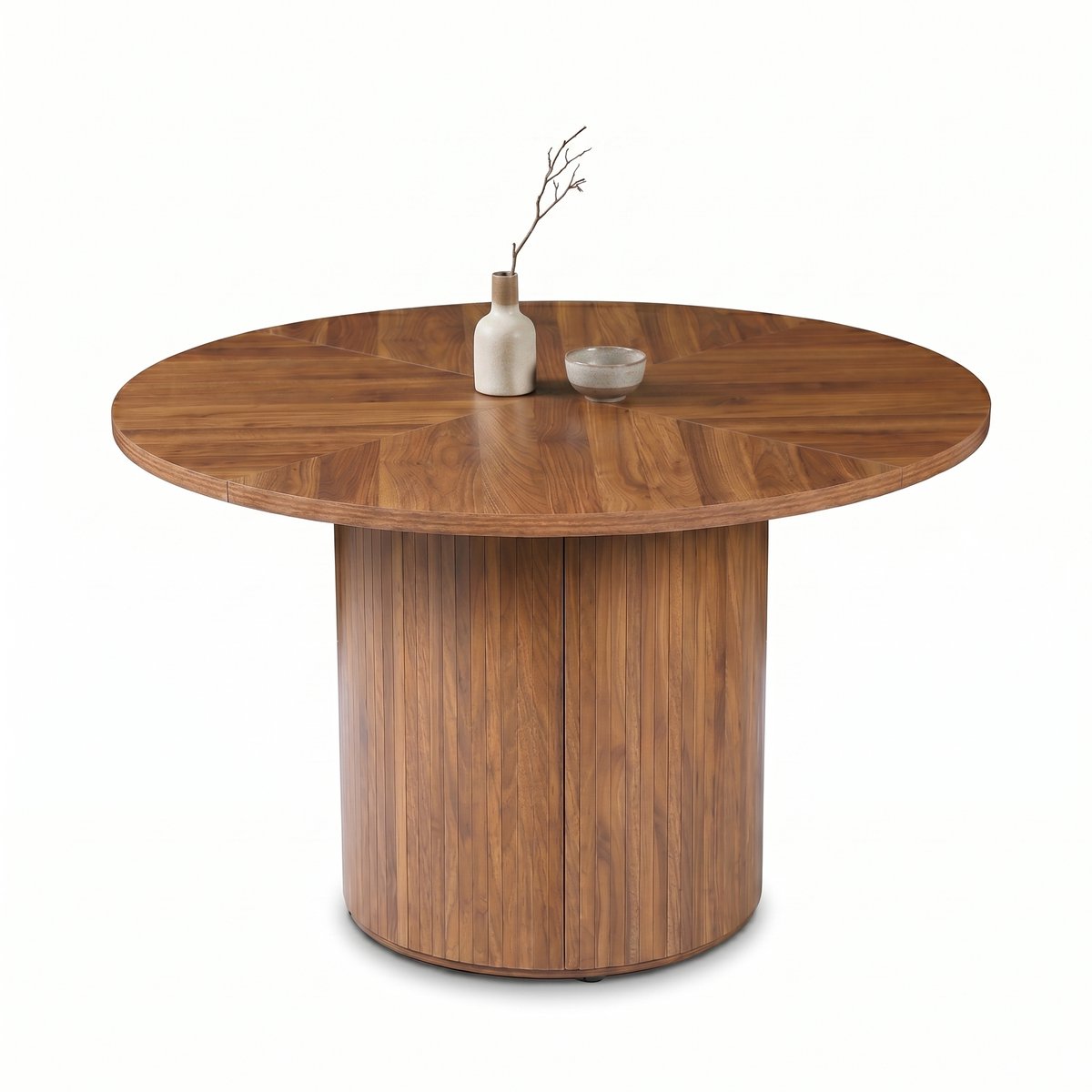 SensaHome Japandi Ronde Eettafel – Keukentafel met Houten Tafelblad – Ø120x75 cm – Walnoot