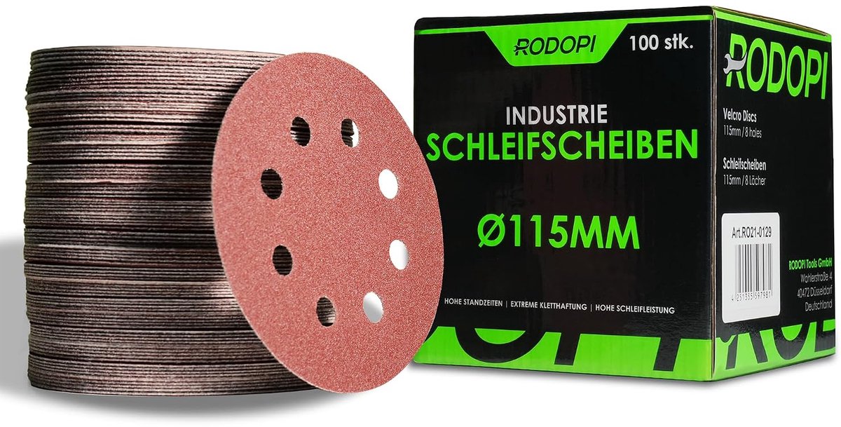 Schuurpapier 115mm - RedDevil korrel 40-320 - 8 gaten - lange levensduur - ShopVlot