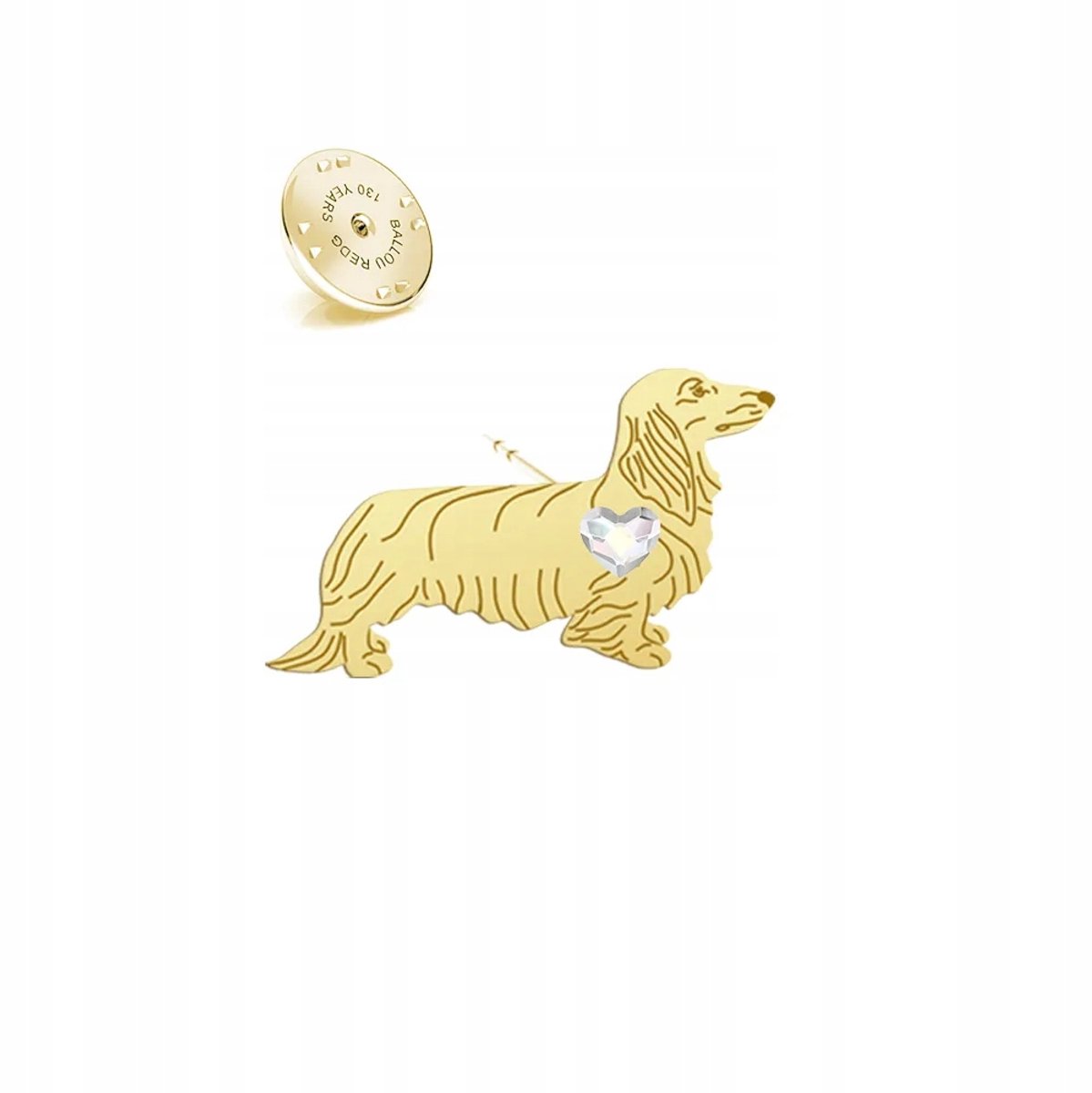 Gouden Pin 925 Zilver Langharige Dashond met Kristal - Cadeau