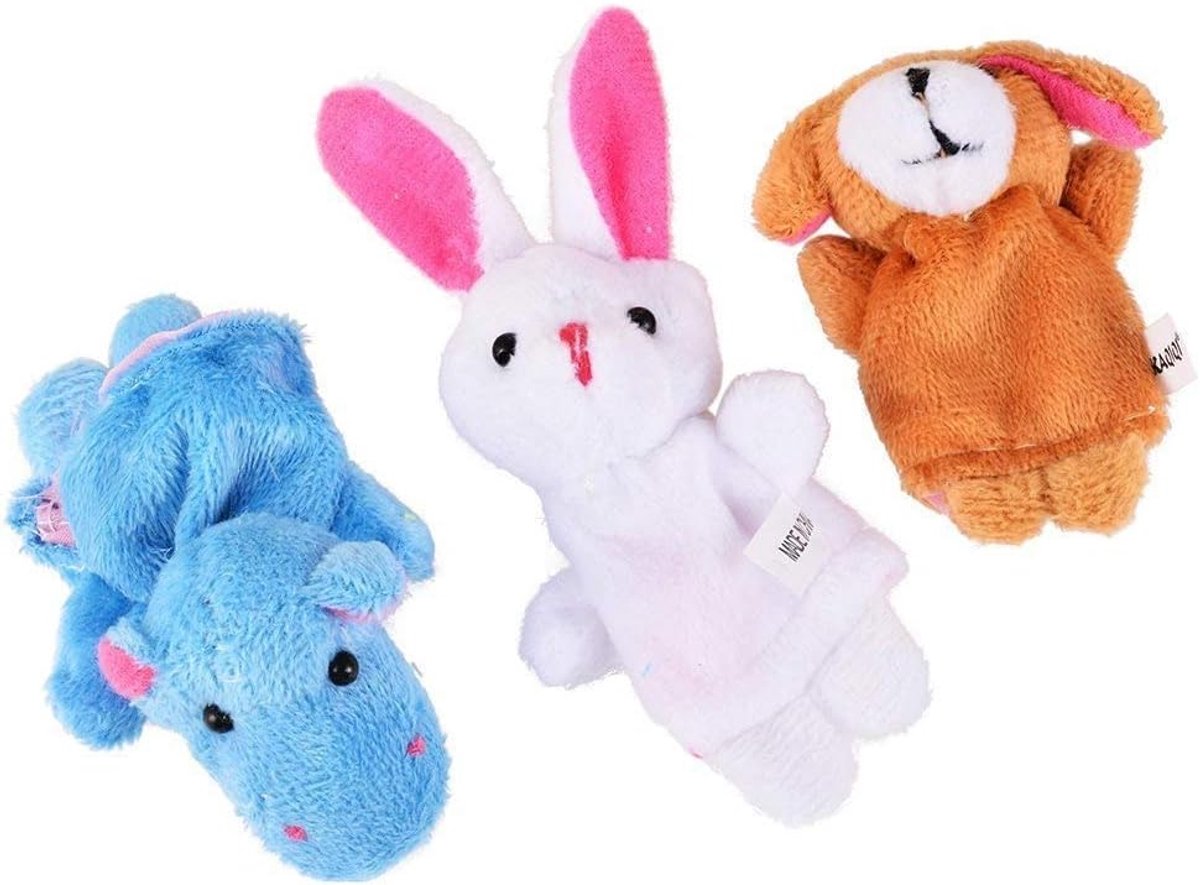 Vingerpoppen set - 10 kleurrijke dieren - zacht fluweel - stimuleert vingervaardigheid - ShopVlot