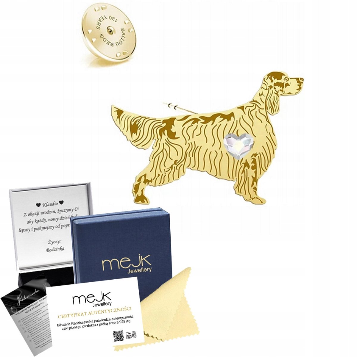 Gouden Pin Engelse Setter - 925 Zilver & 24k Goud