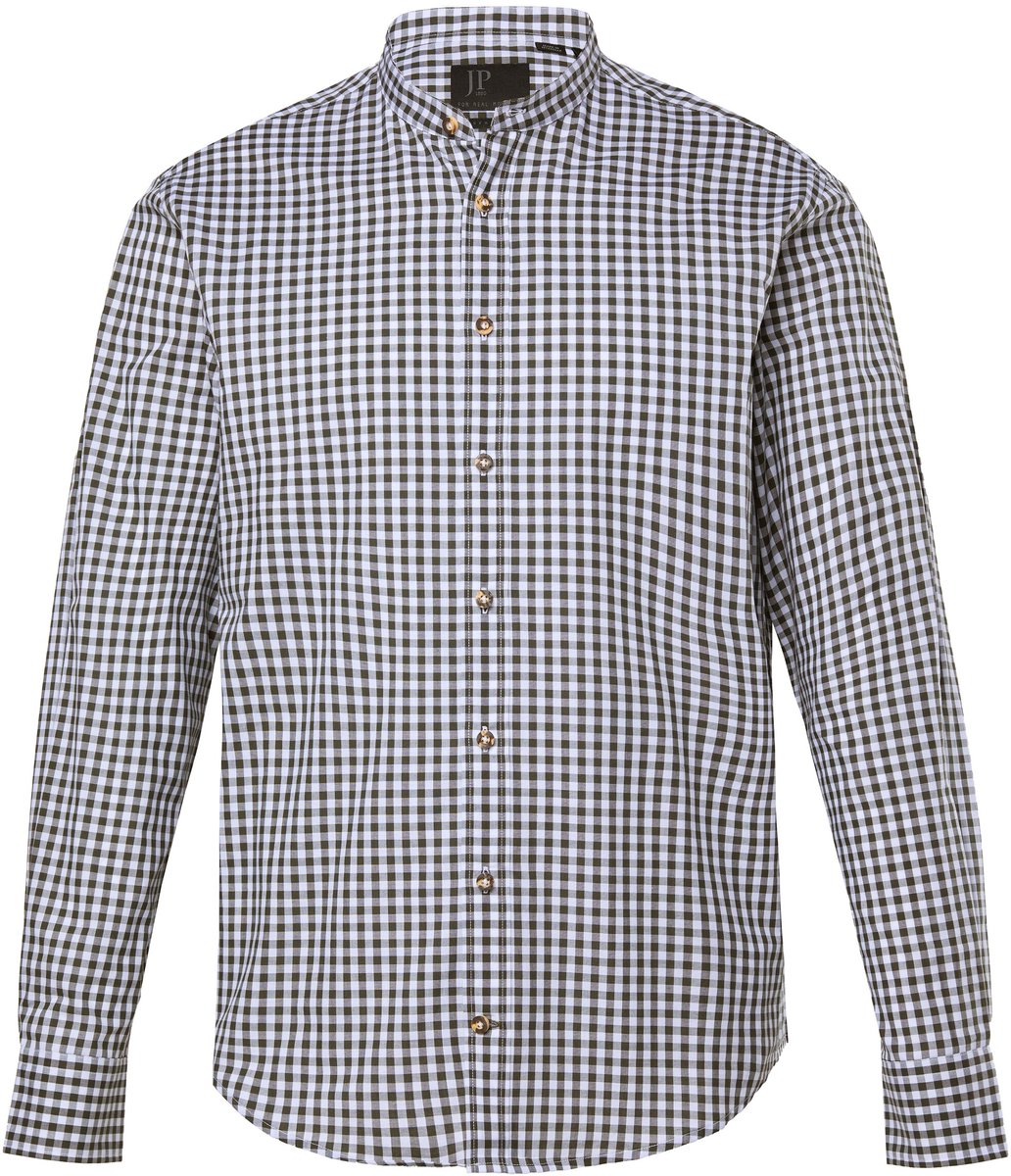 JP 1880 - Heren - geruit overhemd klederdrachtlook lange mouwen opstaande kraag - Donkerolijf - Maat 8XL