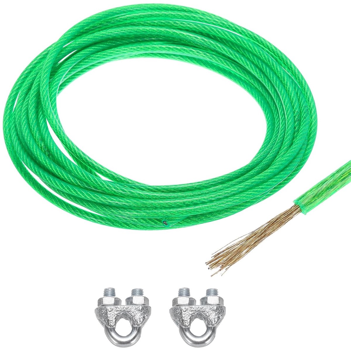 staalkabel 5 mm - groene vinyl-gecoat - met 2 M6 lushulzen - ideaal voor leuningen - ShopVlot