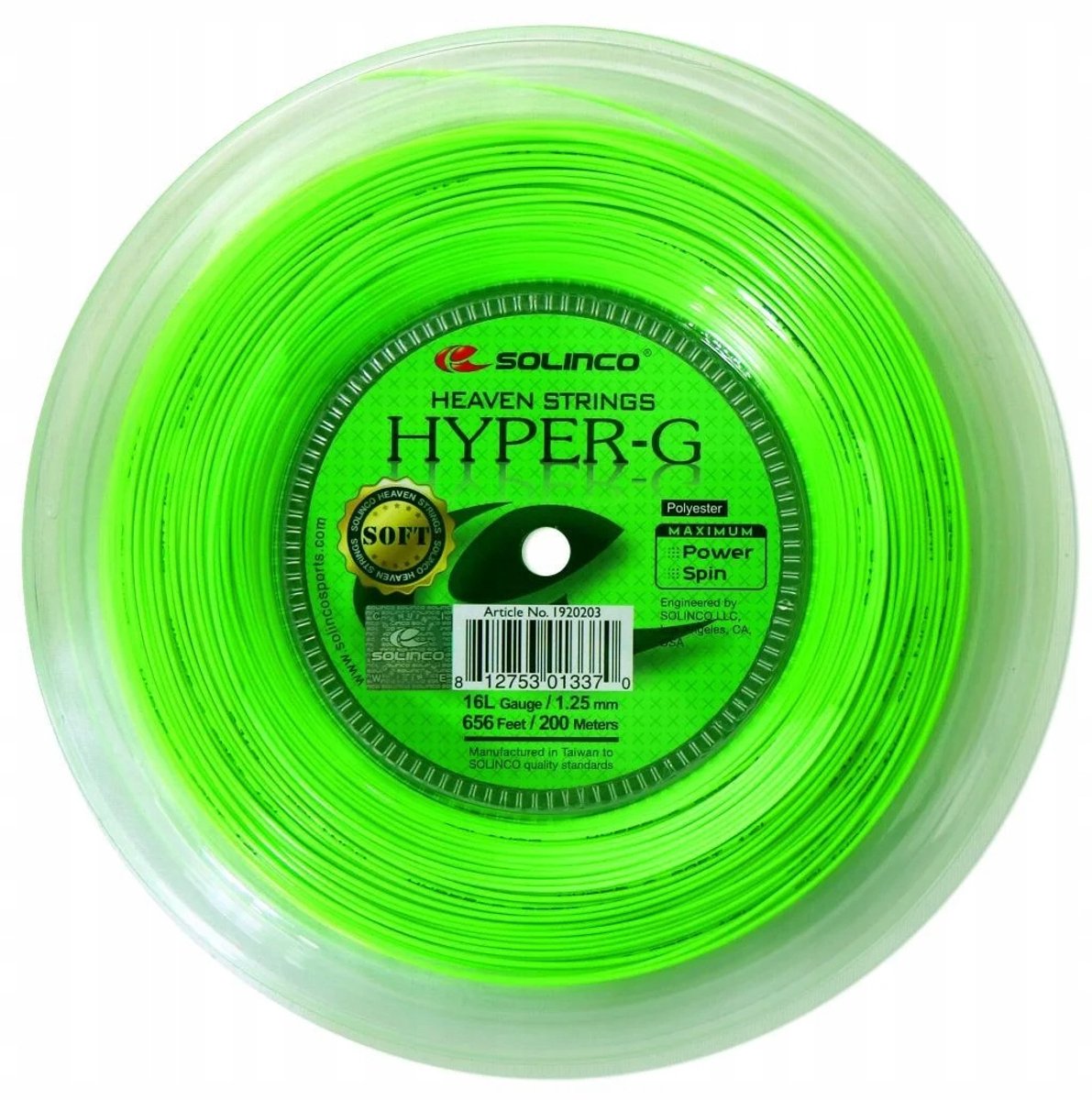 Solinco Hyper-G Soft tennis string 200m reel, 1.25mm, green
