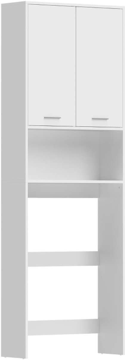 STILVORA Wasmachine Opbouwkast - 2 Deuren En Open Vak - Voor Badkamer En Wasruimte - Wit Hout - 66 X 24 X 191 Cm