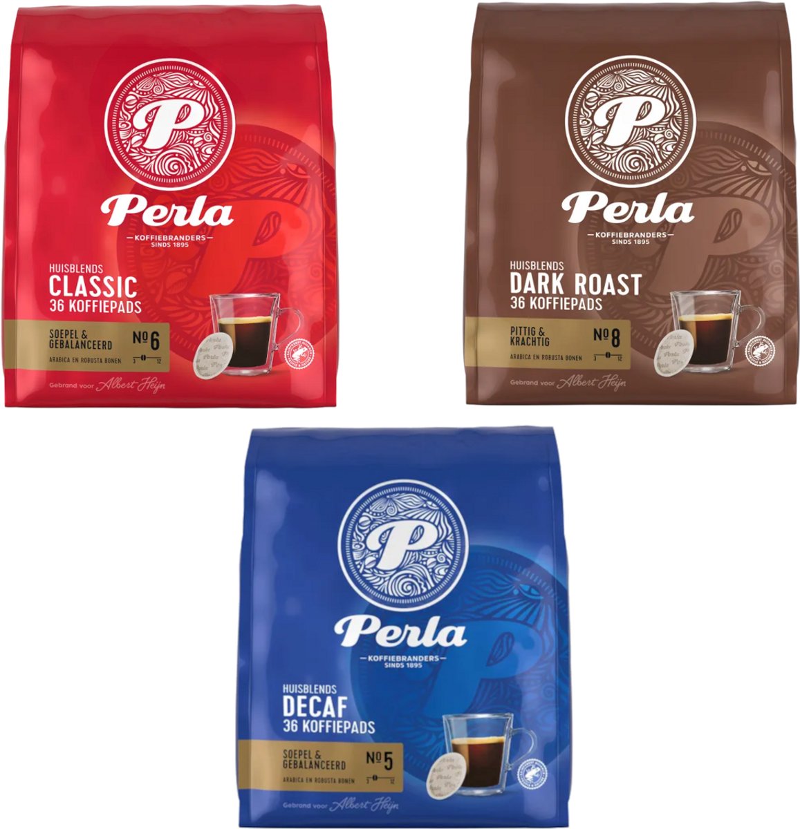 Perla Decaf Dark Roast Classic Compatibel met Senseo - Multipack - 108 (3x36) Koffiepads