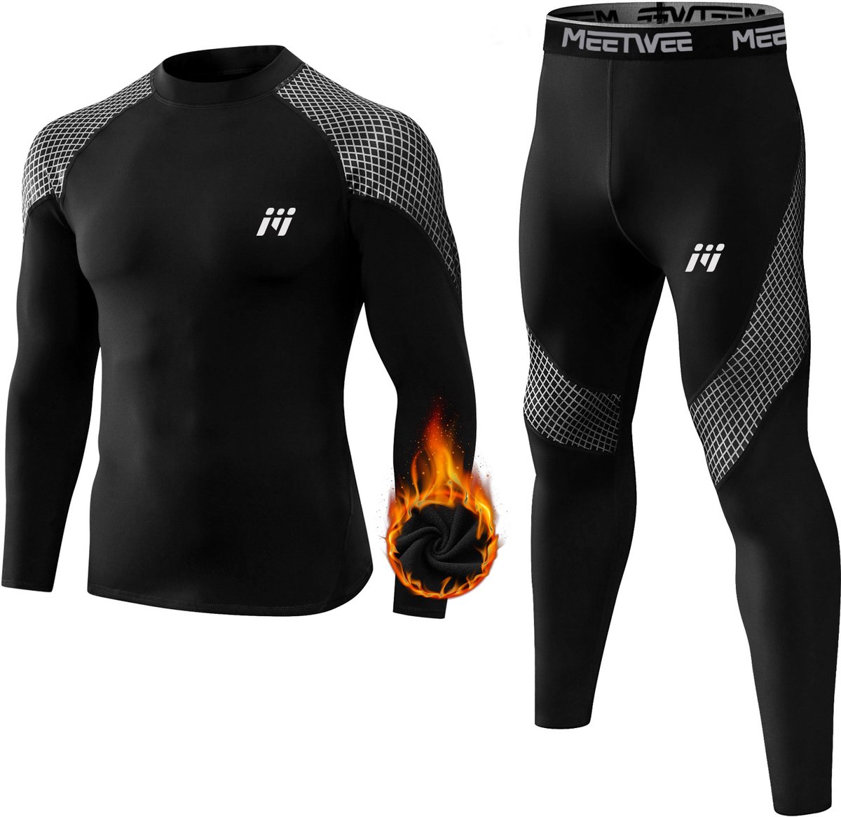 MEETYOO Thermoset - Thermo Ondergoed Heren -Thermo Kleding Set - Thermoshirt en Thermobroek Antraciet -Zwart-M