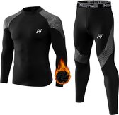 MEETYOO Thermoset - Thermo Ondergoed Heren -Thermo Kleding Set - Thermoshirt en Thermobroek Antraciet -Zwart-M