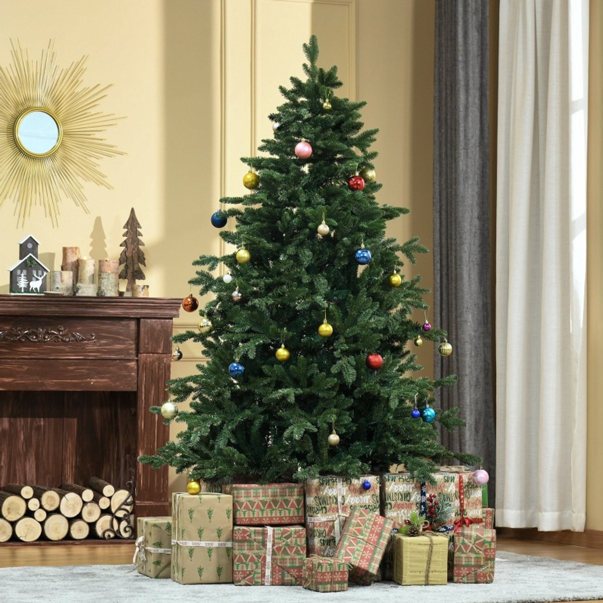 REDOM - Kerstboom - 444 kunststof takken - 3 verschillende bladvormen - Automatisch uitklapbare takken - Voor binnen - Kunststof en metaal - Groen - 180 x 120 cm