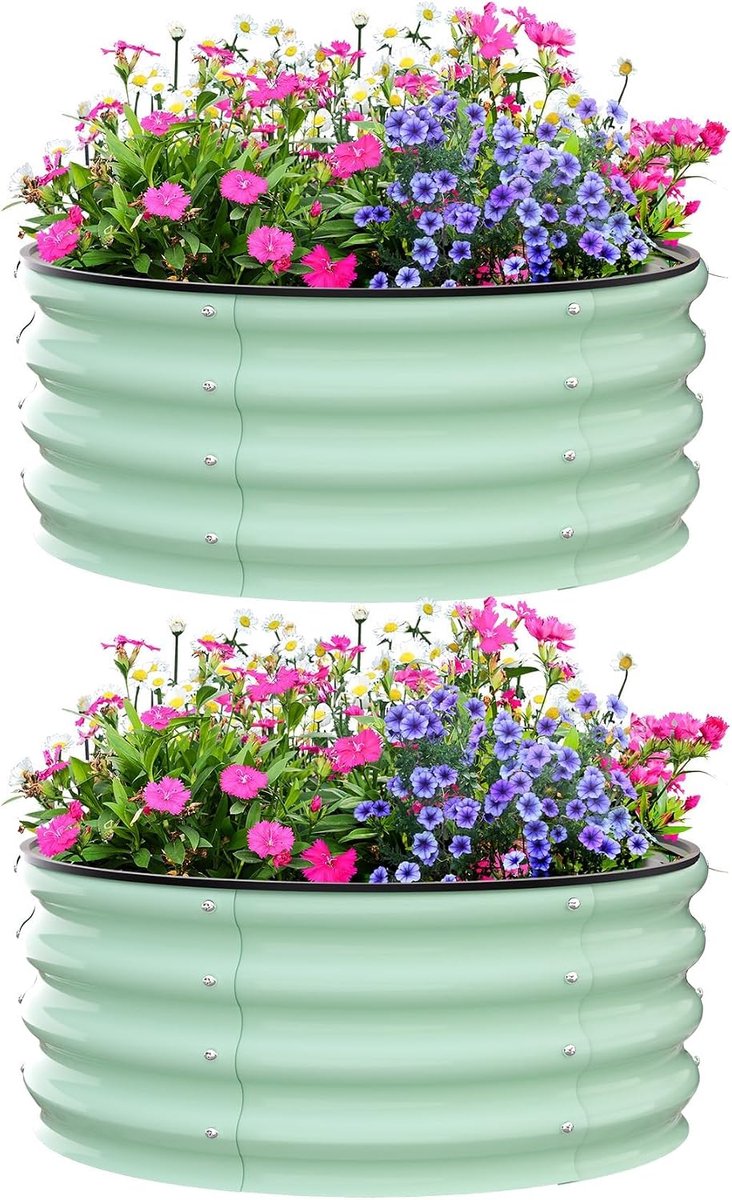 Set van 2 Verhoogde Moestuinbakken - Groen- 60 x 90 x 30 cm - Gegalvaniseerd Staal - Plantenbak voor Groenten, Kruiden en Bloemen - Bodemloze Kweekbak - Weerbestendig