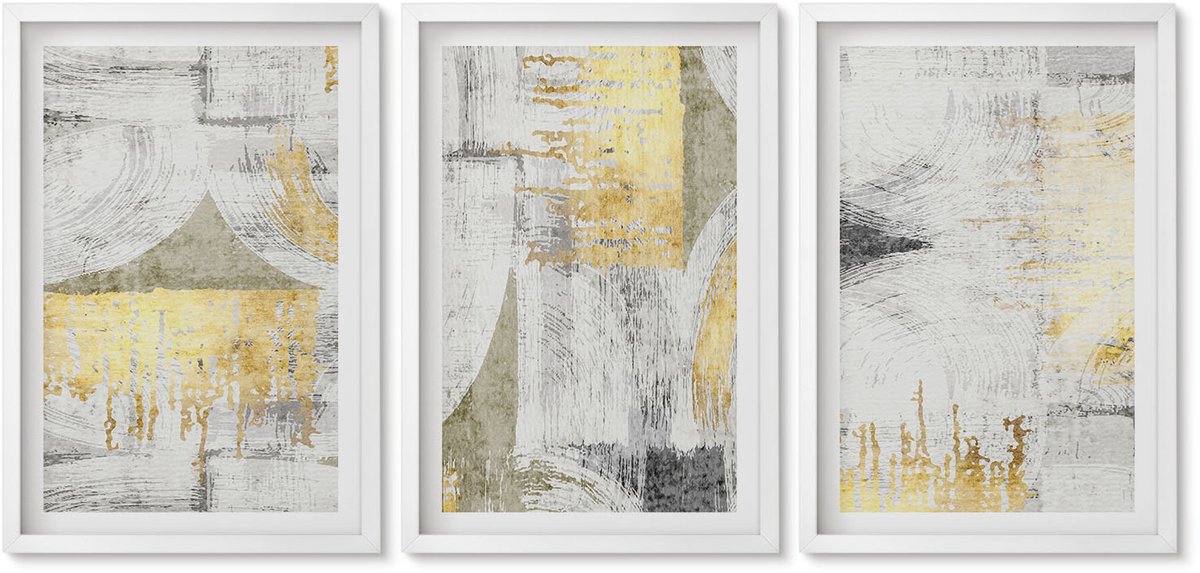 Wallfluent 3-Delige Schilderij Set - Abstracte Minimalistische, Modieuze Schilderpatronen - 40 x 60 - Stijlvolle Muurdecoratie - Slaapkamer - Decoratieve Schilderijen