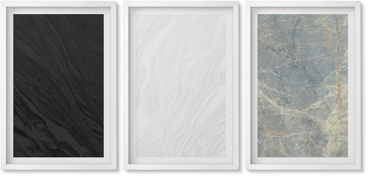 Wallfluent 3-Delige Schilderij Set - Diverse Kleuren Elegante Stenen Constructies - 40 x 60 - Stijlvolle Muurdecoratie - Slaapkamer - Moderne Wanddecoratie