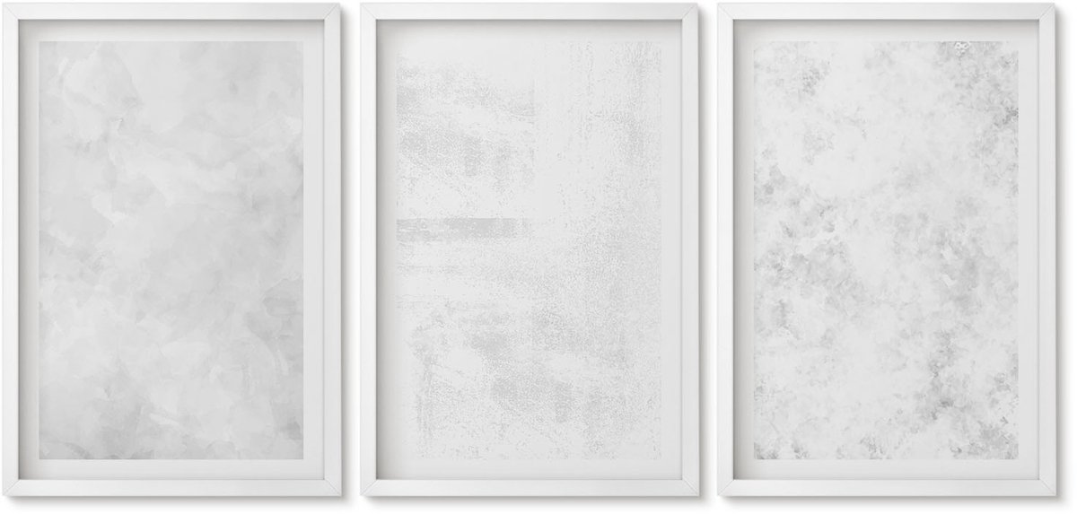 Wallfluent 3-Delige Schilderij Set - Witte Vlekken Op Een Minimalistische Canvasachtergrond - 40 x 60 - Wanddecoratie - Schilderijen Set - Interieur