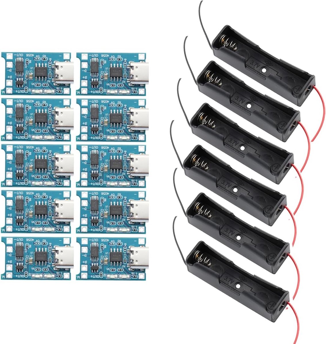 10PCS 1A Lithiumbatterijladermodules USB Type-C Dubbele Beveiligingsfuncties Opladen en Bescherming + 6PCS 3,7V 18650 - ShopVlot