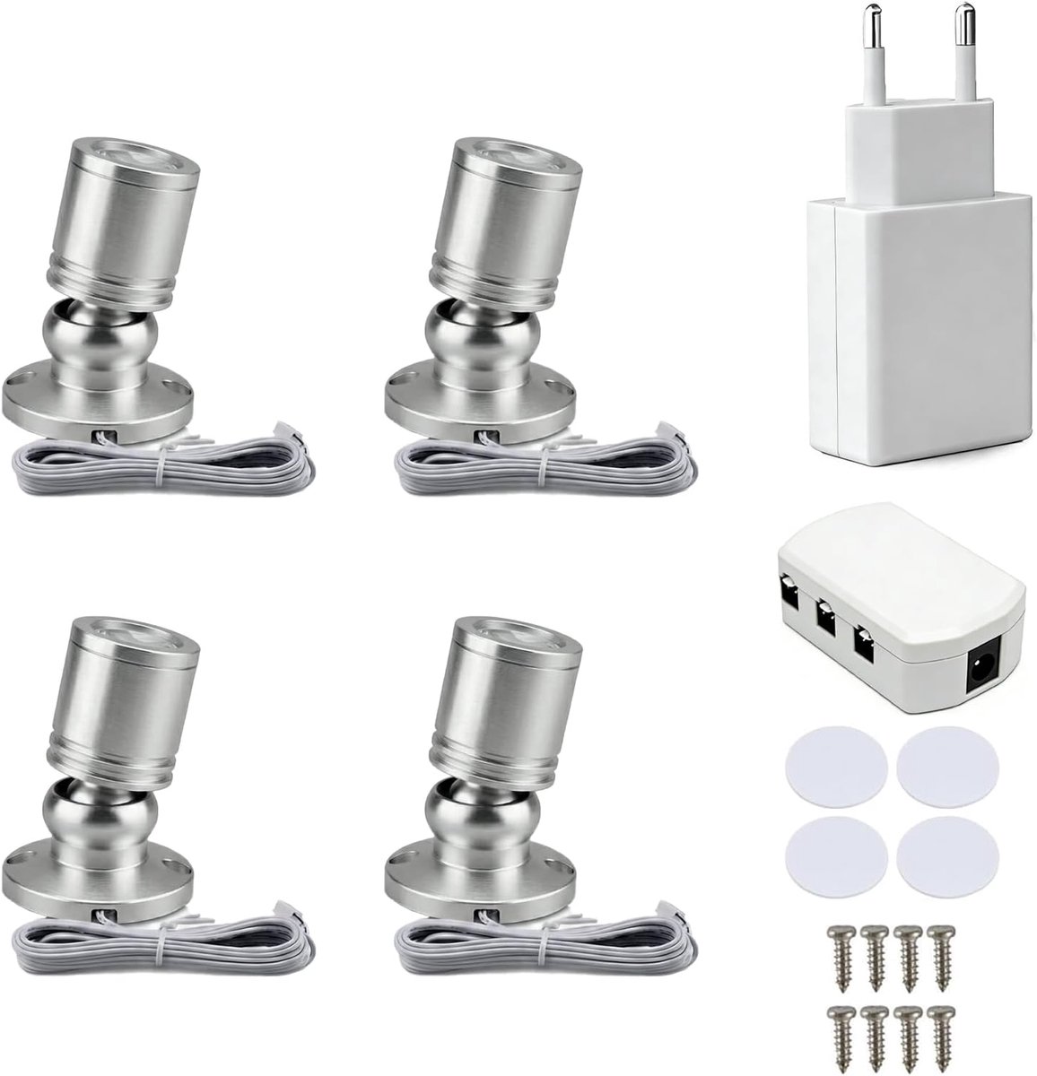 4 Pieces,Small LED Searchlights,360° Swivel,5V 1W,3000K,Silver - ShopVlot