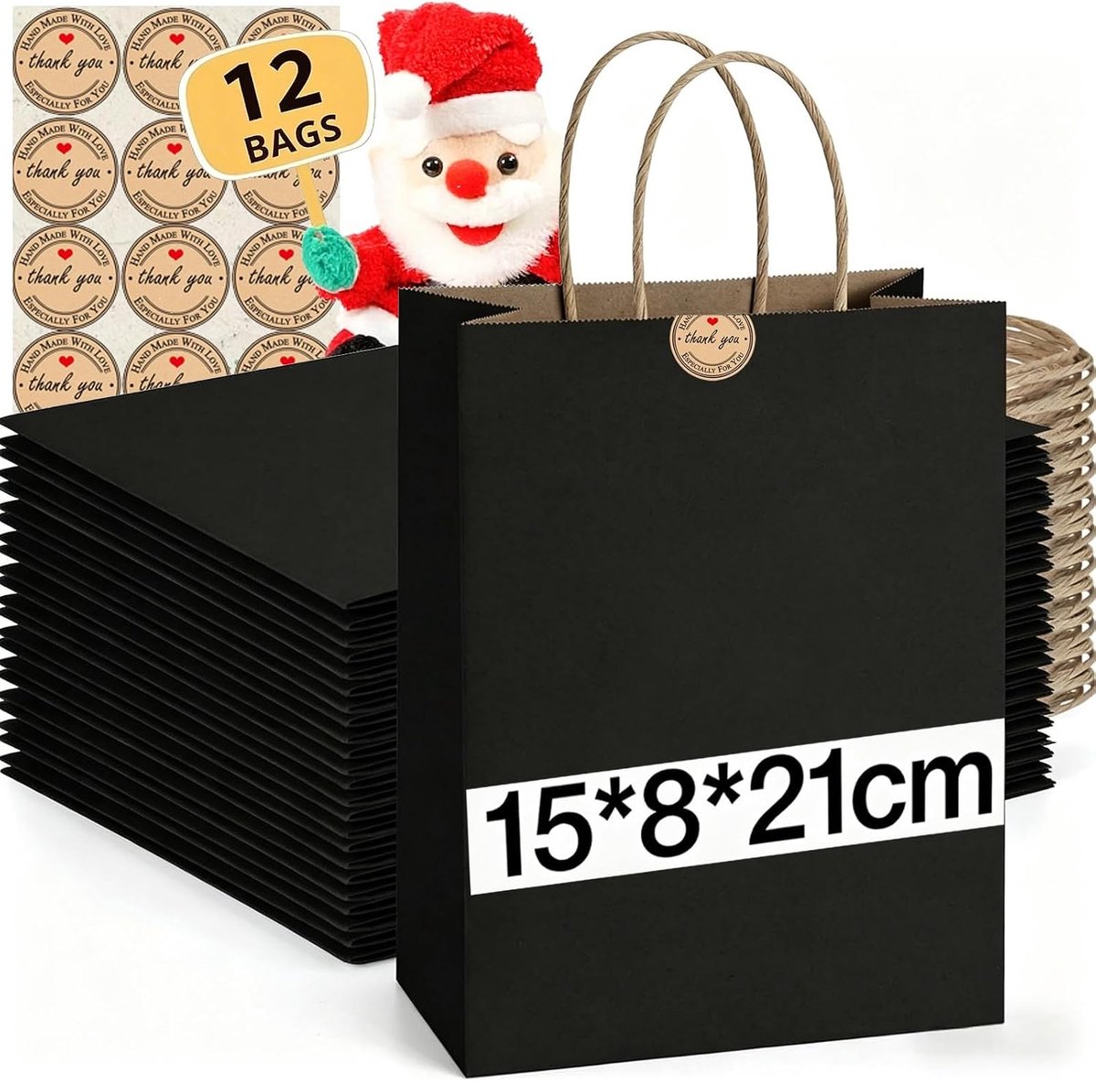 12 stuks kleine papieren zakken met handgrepen, papieren geschenkzakken (21x15x8cm), 130GMS dikkere kraftzakken Party - ShopVlot