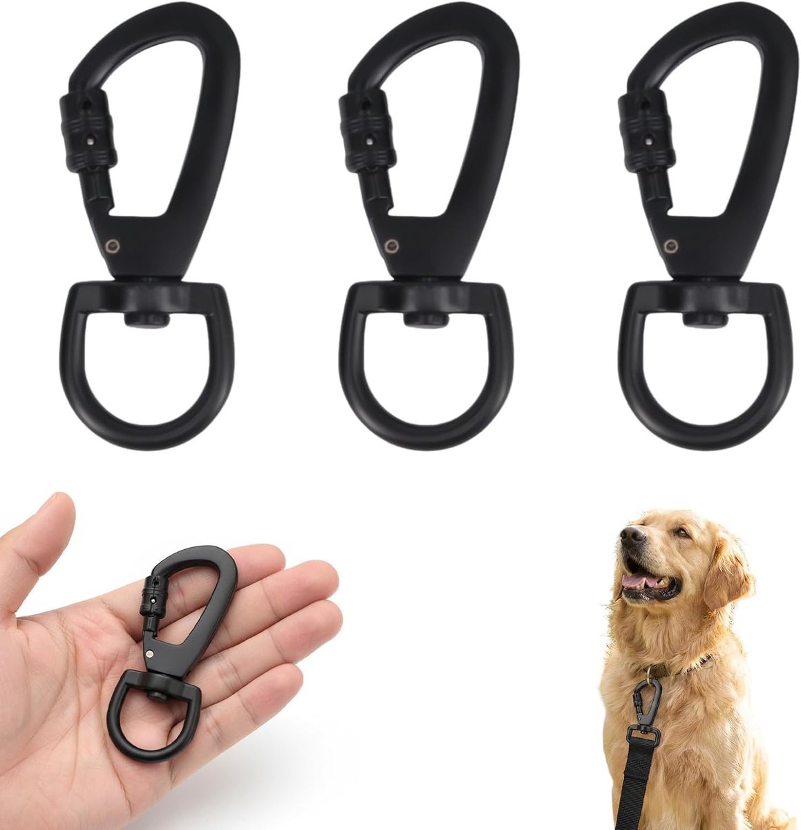 Draaibare karabijnhaak voor hondenhalsband, set van 3 draaibare karabijnhaken met schroefslot, veelzijdige draaibare - ShopVlot