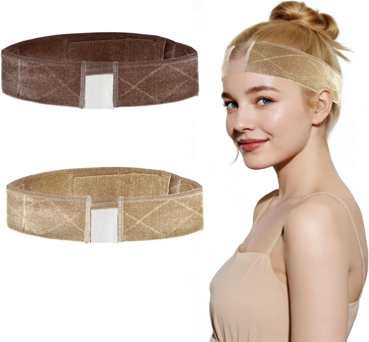 2-piece wig straps, adjustable & invisible lace, (Brown & Beige) - ShopVlot