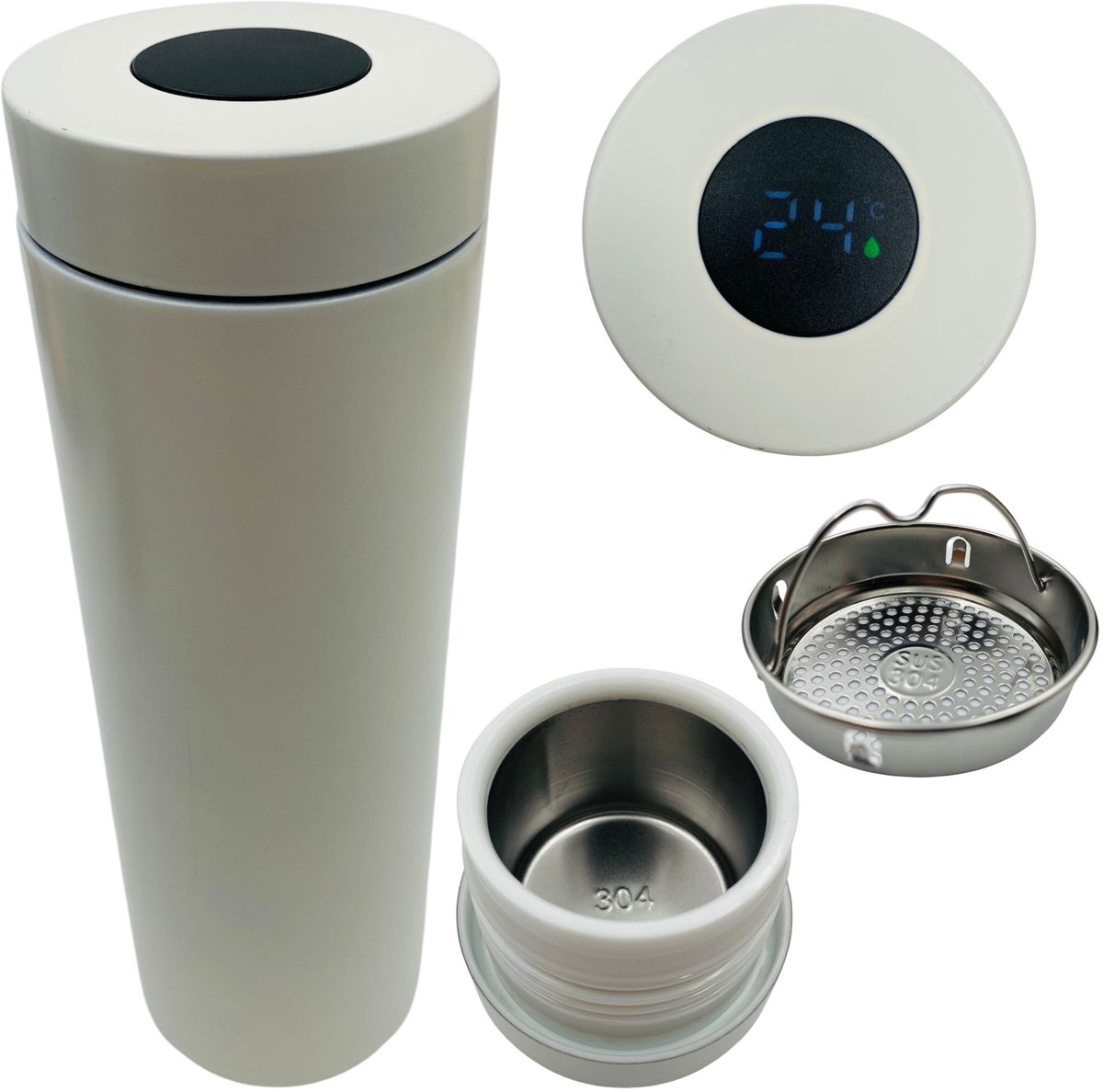 Thermische mok 580ml beige met LED display - ideaal voor koffie en thee