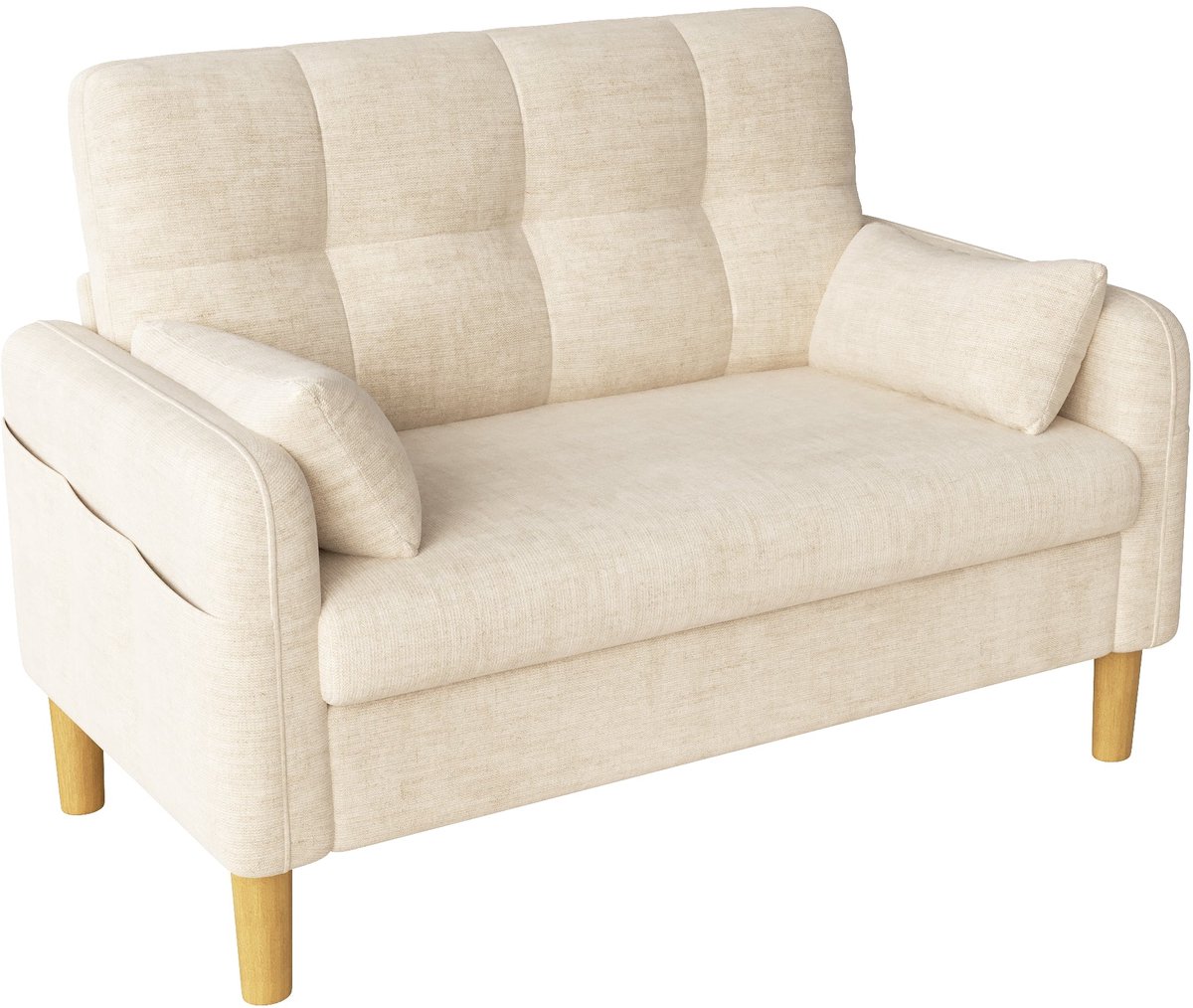Merax Tweezitsbank 2-Zits - 119 x 78 cm - Beige Chenillestof - Hoge Rugleuning - Zijvak - Inclusief 2 Kussens